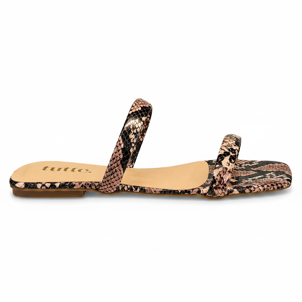 Rasteira Olivia - Snake Amêndoa